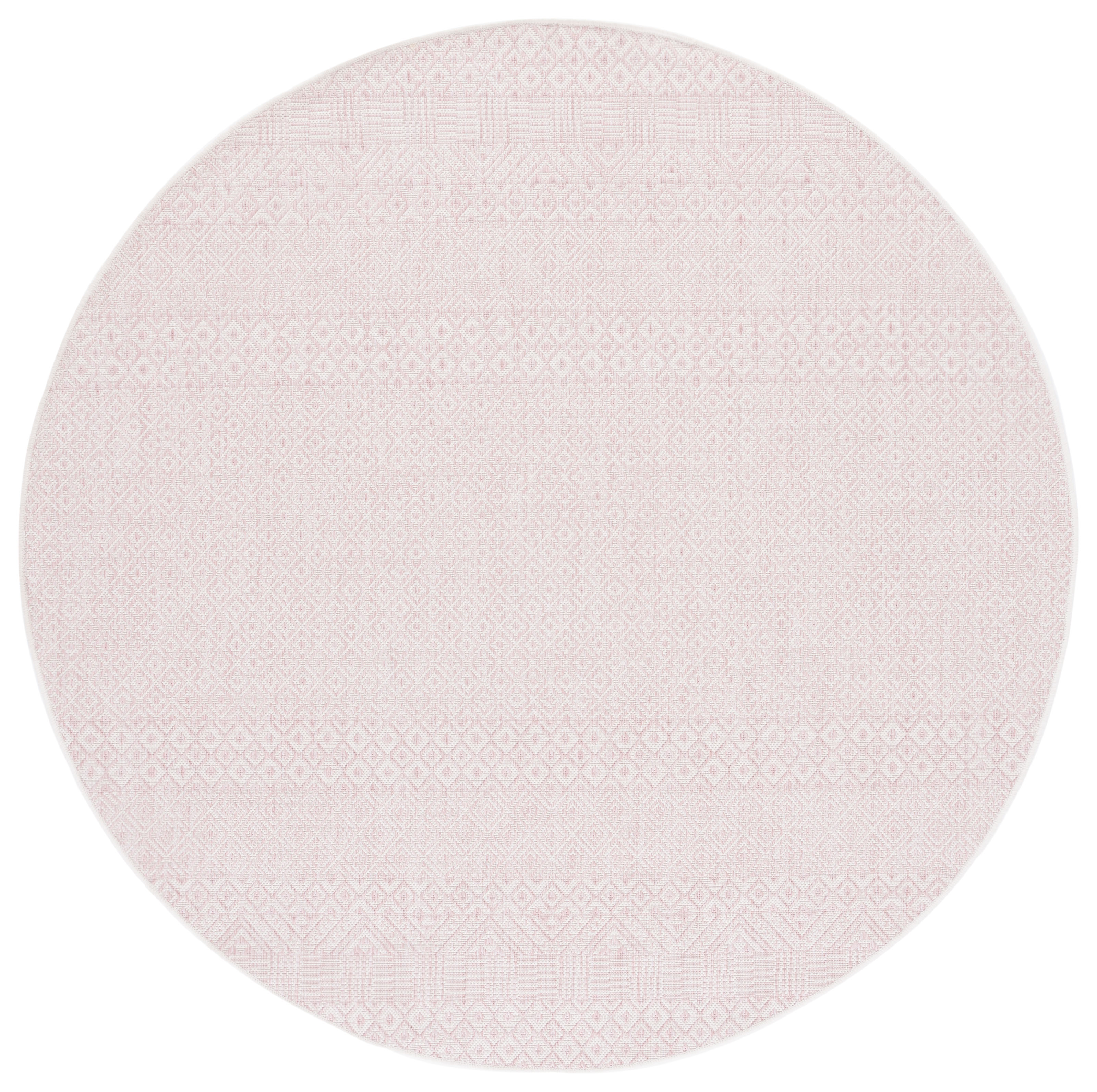 SAFAVIEH Courtyard Evander Geometric Indoor/Outdoor Area Rug, Ivory/Soft Pink, 6'7" x 6'7" Round