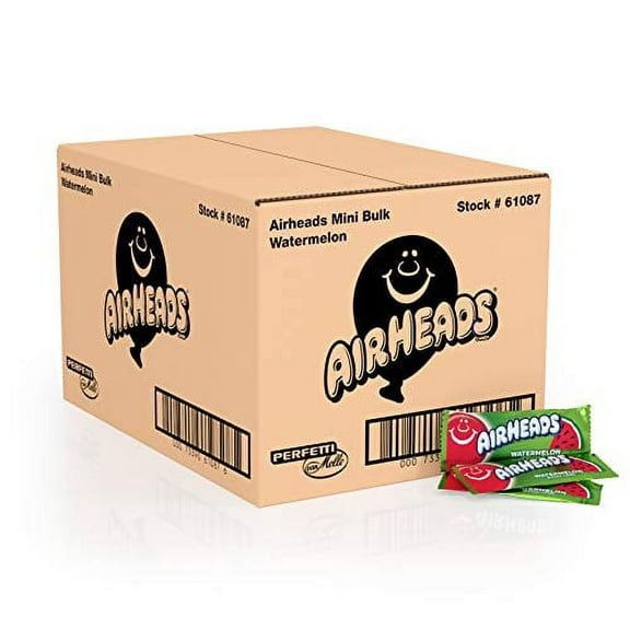 Airheads Candy Mini Bars, Watermelon Flavor, Individually Wrapped, Bulk Box, Non Melting, Party, 8 Pounds