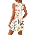 thumbnail image 5 of WTOBBY Women's Summer Casual Round Neck Sleeveless Floral Print Vest Sundress with Smocked Back and Elastic Waist for Daily Wear and Errands,Watermelon RedL, 5 of 5