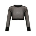 thumbnail image 1 of Blouse à Manches Longues en Résille Transparente pour Filles, Crop Top en Maille Transparente, T-Shirt à Col Rond Noir 10, 1 of 5