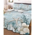 thumbnail image 2 of Quilts Full Size, Teal Ocean Coastal Soft Comforter Bedding Set for Bed, Summer Beach Nautical Coral Starfish Lightweight Quilted Bedspread with Pillow Cover(2 Pieces) for All Season, 78x90 Inch, 2 of 6