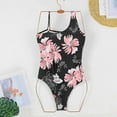thumbnail image 4 of Xfvqtps One Piece Swimsuit for Women One Shoulder Mesh Put Together Flower Print Spaghetti Strap High Cut Tummy Control Beach Summer Bathing Suit Swimwear Black, 4 of 4