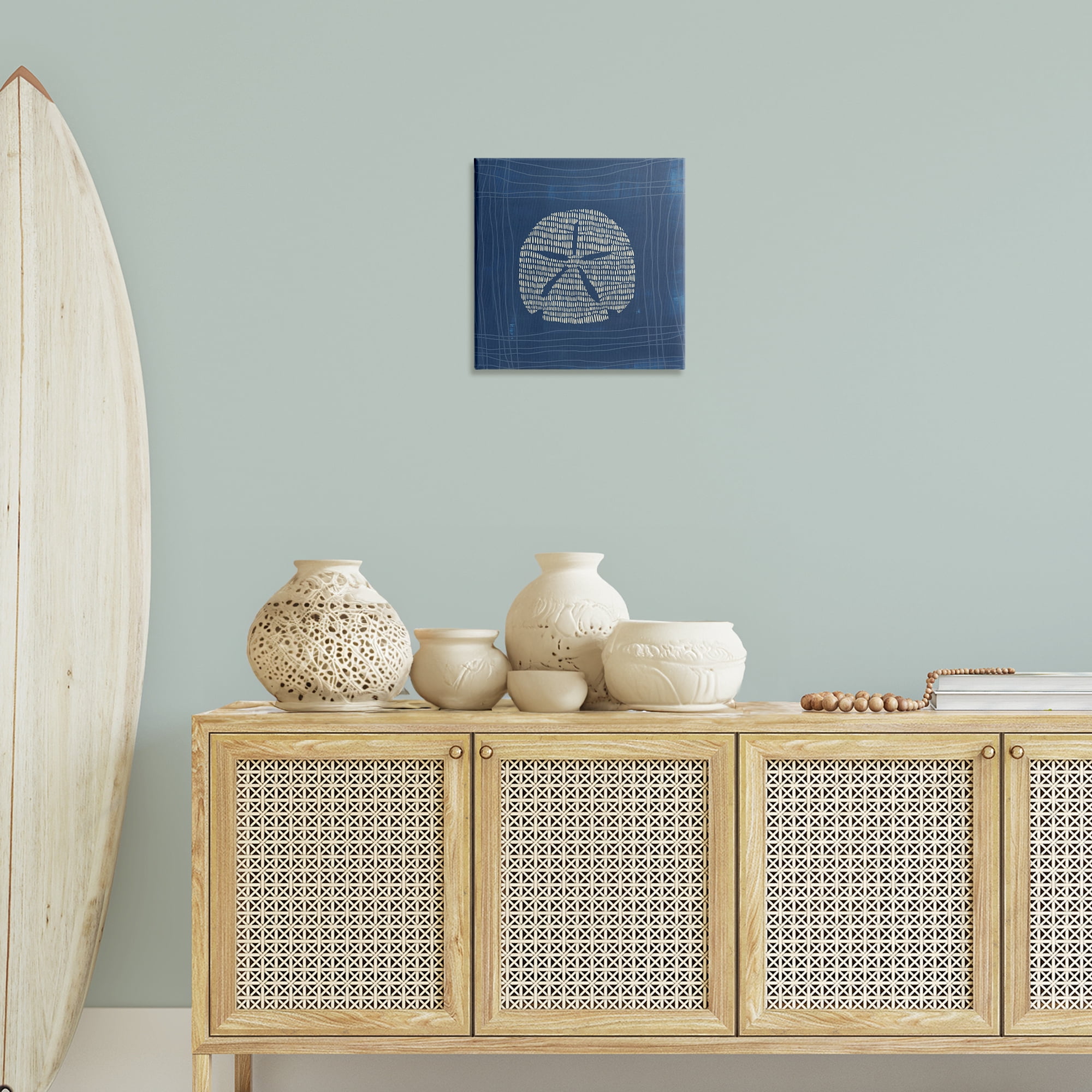 Stupell Industries Sand Dollar on Blue Coastal Painting Gallery Wrapped Canvas Art Print Wall Art, 17 x 17