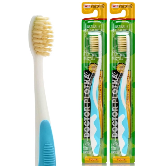 Cepillo de dientes MOUTHWATCHERS suave para niños, set de 2 con efecto hilo dental