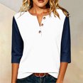 thumbnail image 4 of ABSUYY Womens Navy Baseball Tee 3/4 Sleeve Henley Shirt Casual Raglan Color Block Top,Size L, 4 of 6
