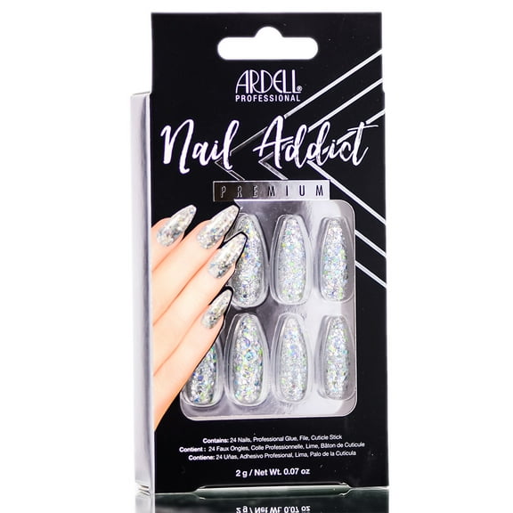 Blue Jeweled Glitter , Ardell Nail Addict Premium Artificial Nail Set , Hair Scalp Skin Body - Pack of 3 w/ SLEEK Teasing Comb