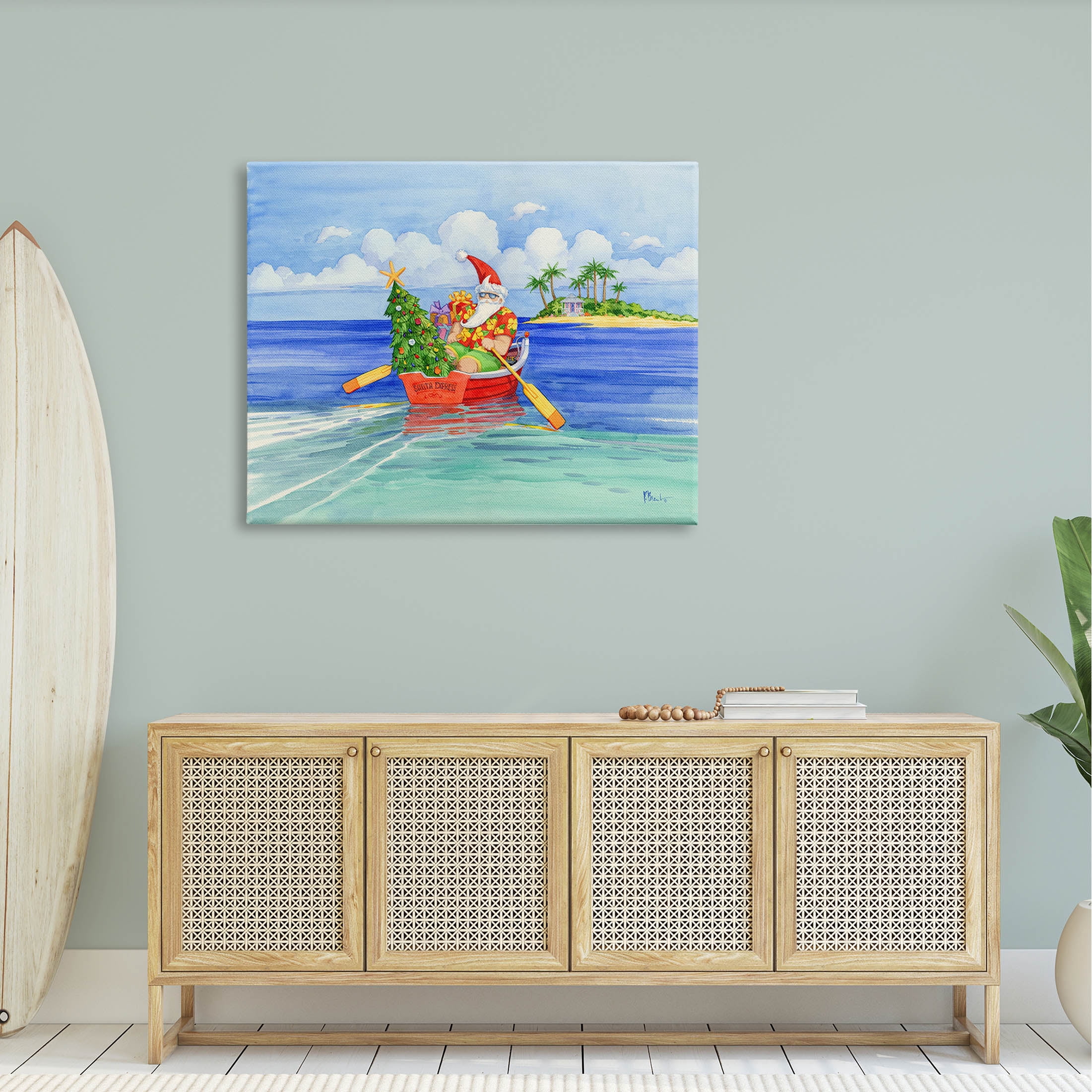 Stupell Industries Santa's Delivery Tropical Christmas Boat Painting Gallery Wrapped Canvas Print Wall Art, Design by Paul Brent