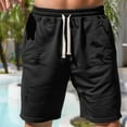thumbnail image 6 of Puztloy Mens Casual Shorts Elastic Waist Ripped Drawstring Shorts Summer Beach Shorts with Pockets, Black, 6 of 7