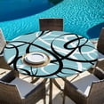 thumbnail image 6 of Aqua Geometric Round Tablecloth, Fitted Table Cover with Elastic for 36"-44" Round Tables, Modern Black White Striped Abstract Lines Table Cloth Outdoor Indoor Dinning Party Waterproof Tablecloths, 6 of 7