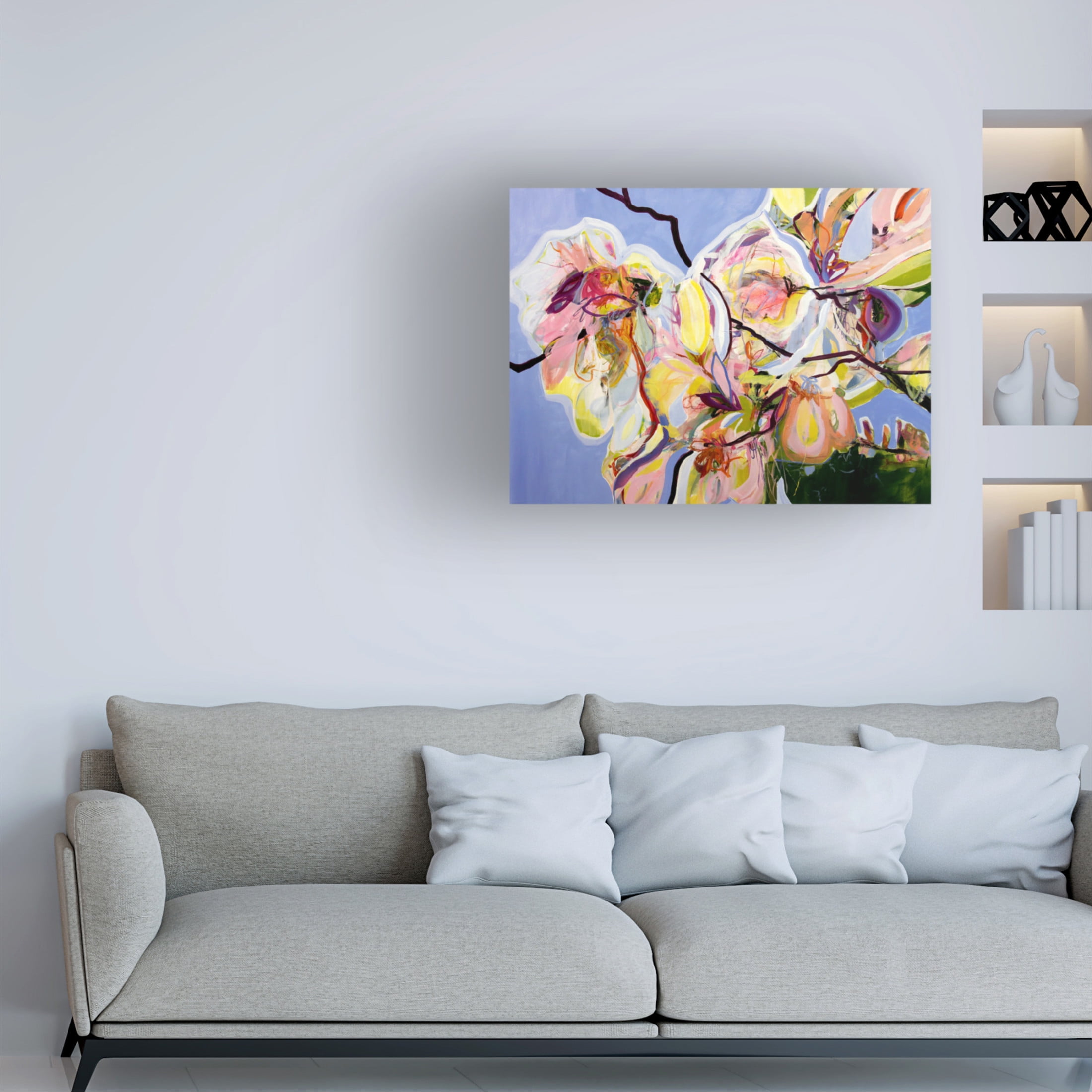 Canvas Wall Art - Kati Bujna 'Cool Spring Blues with Magnolia' Wall Art for Living Room, Bedroom, or Office Décor by Trademark Fine Art - 19 x 14 Inches