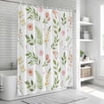thumbnail image 5 of Pink Green Botanical Shower Curtain Set - Small 36" x 72" Washable Bathtub Curtain with 12 Hooks, Spring Watercolor Floral Leaf Plant Waterproof Fabric Stall Shower Curtains for Bathroom Décor, 5 of 6