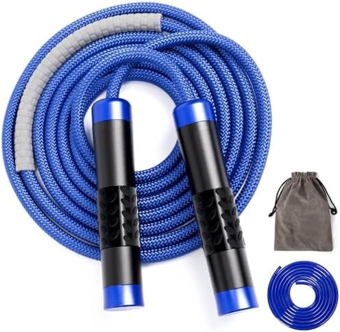 1LB Weighted Jump Ropes for fitness Women Men, Aluminum Handles for MMA, Boxing, CrossFit, Weight-loss Workouts, Tangle-Free Ball Bearing Rapid Speed Skipping Jump Rope with Adjustable 9mm Cotton