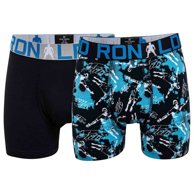 CR7 Boxeurs pour Garçons, Lot de 2 - Caleçons, Extensible en Coton, Ceinture à Logo Noir/bleu 104/110