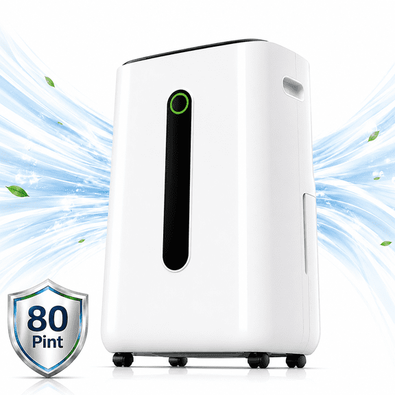 Ludatido Energy Efficient 80 Pint Dehumidifier with 1.7 gallon Water Reservoir - Auto/Manual Drainage, for Basements Large Room