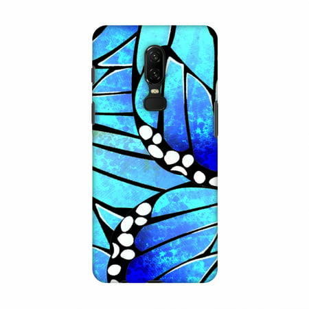 OnePlus 6 Case - Butterfly - Blue Ombre Bleached Fibre Wing Collage, Hard Plastic Back Cover, Slim Profile Cute Printed Designer Snap on Case with Screen Cleaning