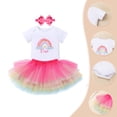 thumbnail image 3 of IBTOM CASTLE Infant Baby Girls 1st Birthday Outfits Short Sleeve Romper + Tutu Skirt + Headband 3PCS Set for Cake Smash Photoshoot 1 Year Hot Pink, 3 of 8