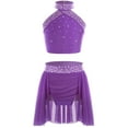 thumbnail image 2 of Linjinx Lyrical Dance Dress for Girls Ballroom Outfit Modern Dance Outfits Crop Top with Skirt Set Purple 6, 2 of 6