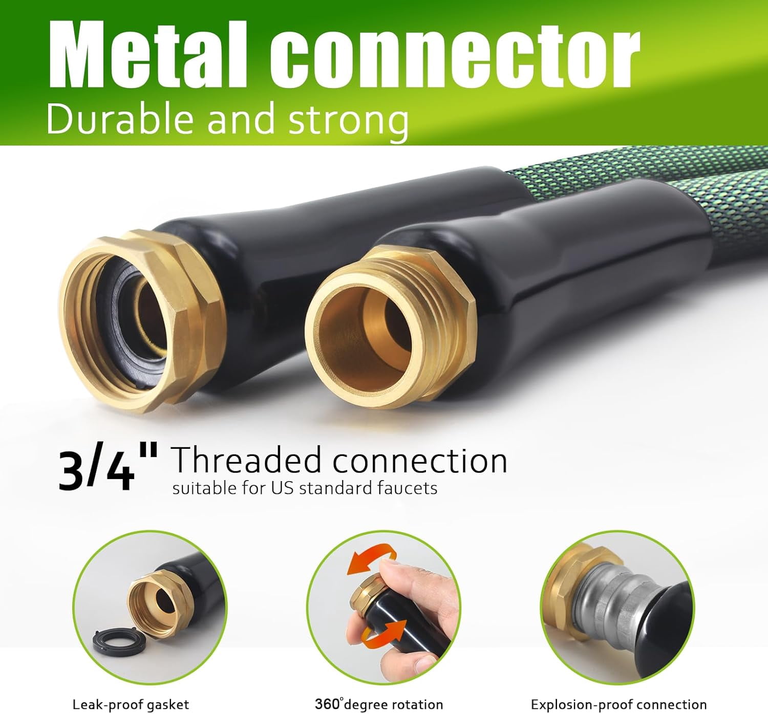 Non-Expandable Garden Hose 50ft, 10 Function Nozzle, Lightweight   Rust Proof for Yard - 2025 Model