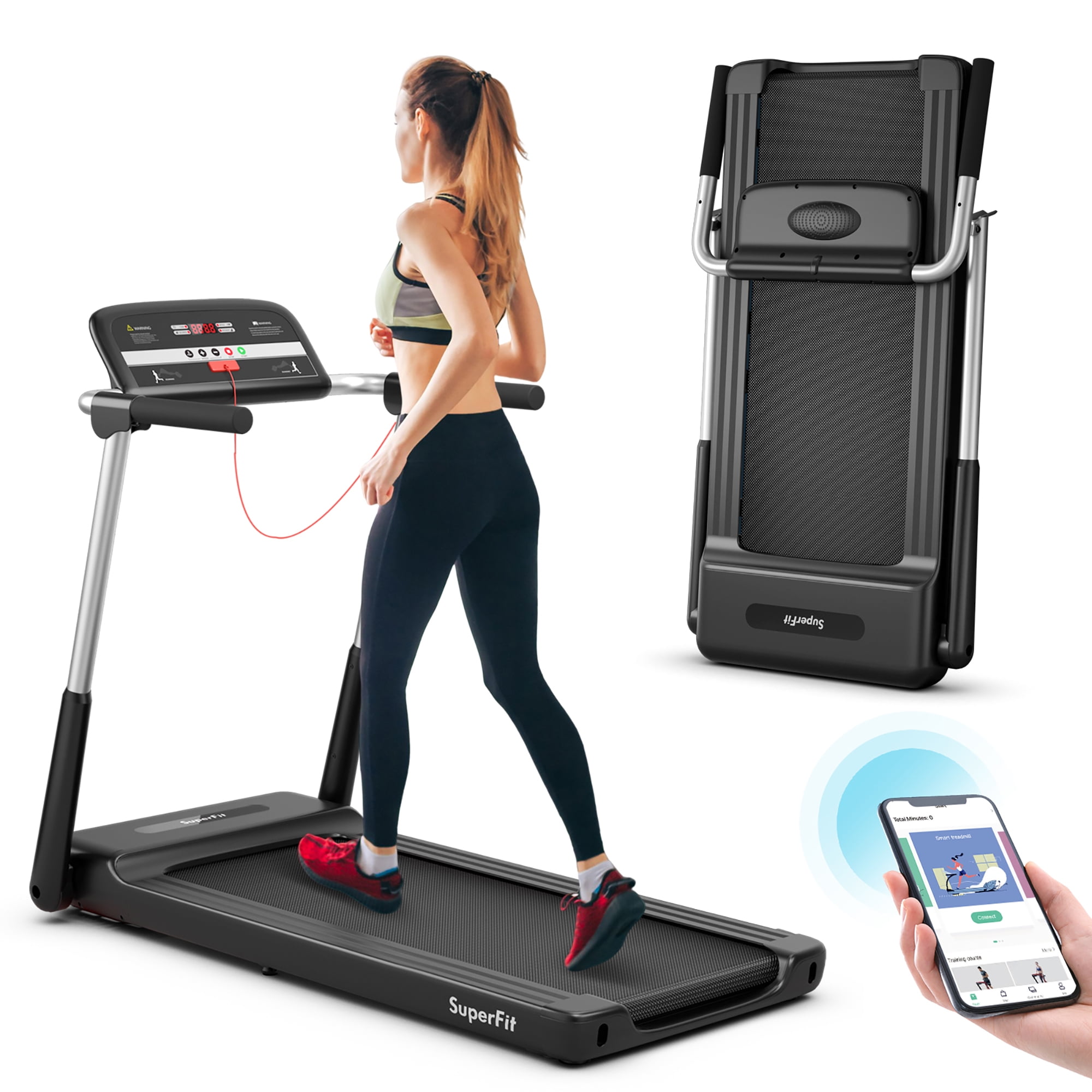 Gymax 2.25HP Folding LED Treadmill Electric Running Walking Machine w APP Control Gym Walmart