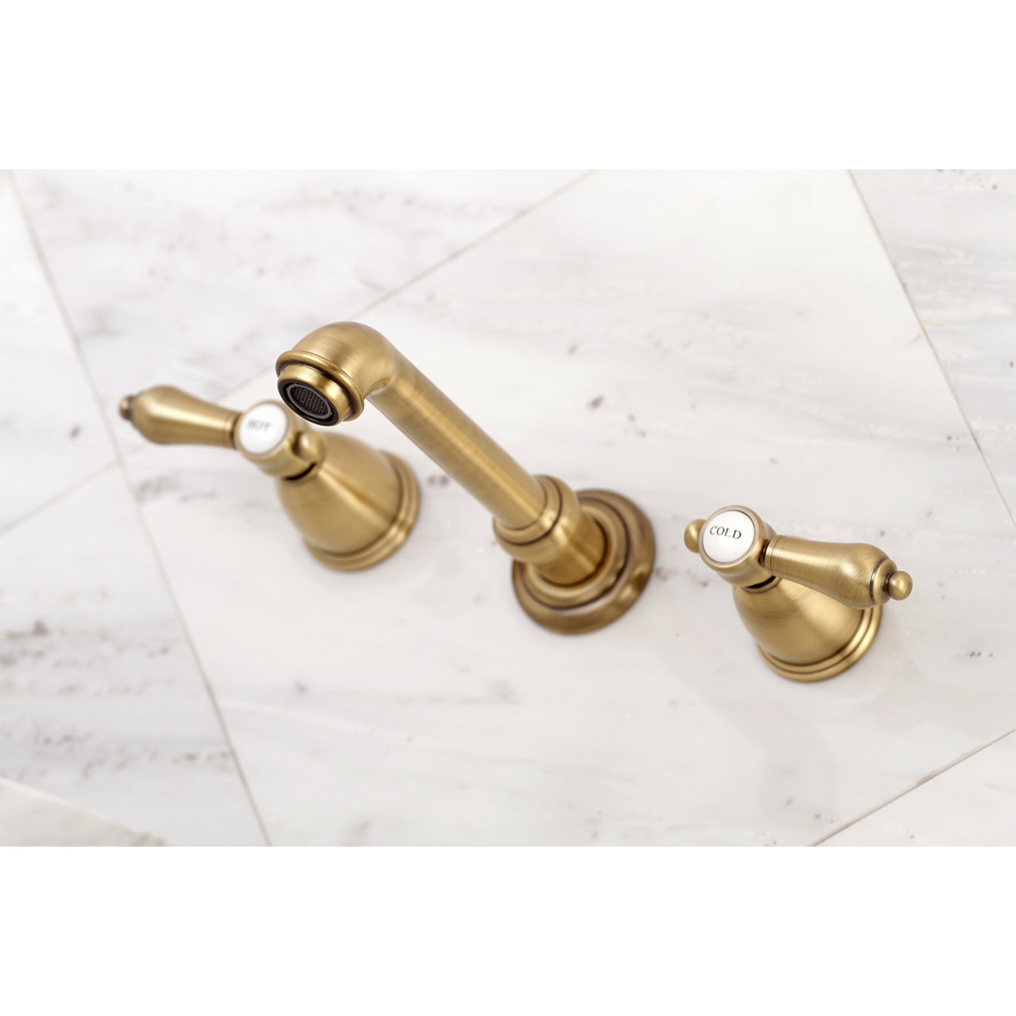 Kingston Brass KS7023BAL Heirloom Two-Handle Wall Mount Roman Tub Faucet, Antique Brass