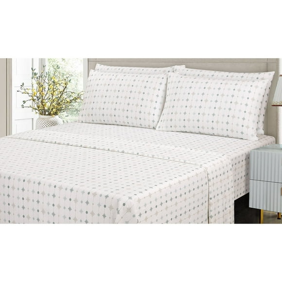 Cotton House - Flannel Sheet Set, 100% Cotton, Queen Size, Festive Snowflakes Design