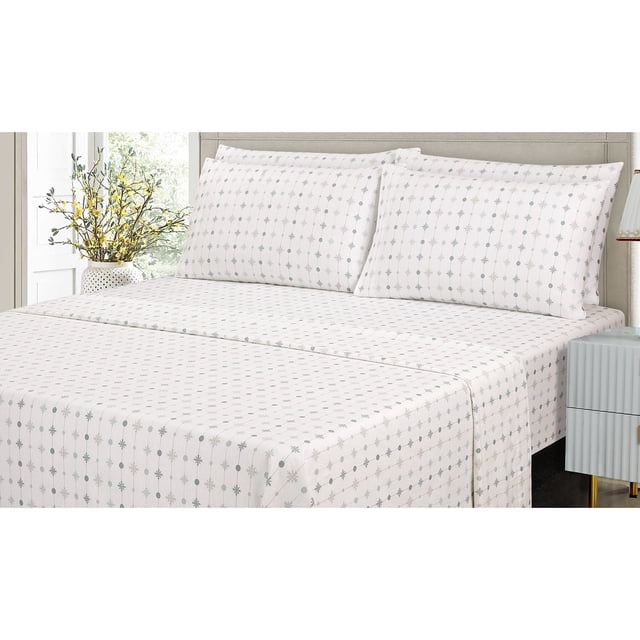 Cotton House - Flannel Sheet Set, 100% Cotton, Twin Size, Festive Snowflakes Design