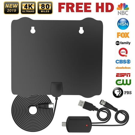 [2019 Latest] HDTV Indoor Antenna, Amplified HD Digital TV Antenna 80-100 Miles Long Range Support 4K UHF VHF 1080p & All Older TV's Powerful Detachable HDTV Amplifier Signal Booster - 18ft Coax