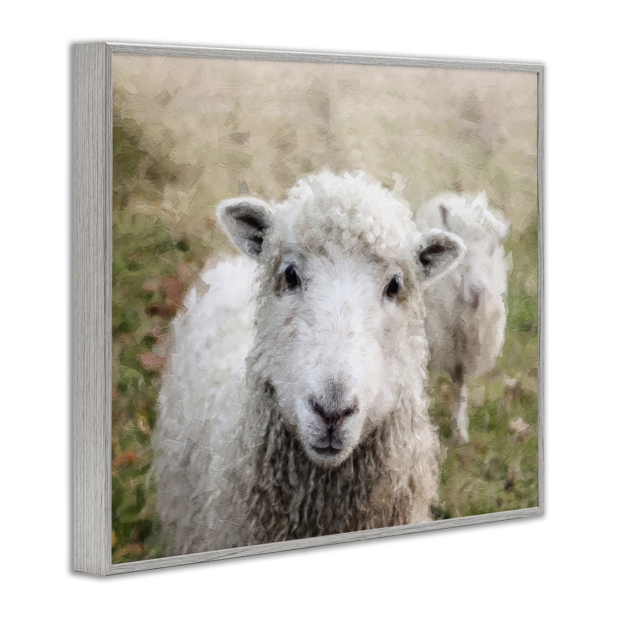 Stupell Industries Close Up Sheep Gaze Animals & Insects Painting Gray Framed Art Print Wall Art, 30 x 24