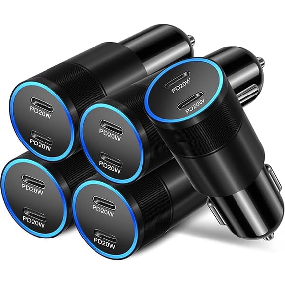 Quyaojz 5 Pack USB C Car Charger, 40W Dual Port 12V USB C Car Charger Cigarette Lighter Adapter PD 3.0 Fast Charge Type C Car Phone Charger for iPhone 17 16 iPad,Samsung S24(Black)