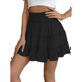 thumbnail image 4 of Womens Summer Flowy High Waist Ruffle Casual Cute Boho Beach Short Skirts Built-in Shorts Black XXL, 4 of 8