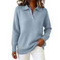 thumbnail image 2 of BODOAO Women's Polo Sweater Long Sleeve Pullover Collared Button Neck Knit Sweater Top with Drop Shoulders 3 Button Placket and Oversized Relaxed Fit Long Sweater Top Sky Blue XL, 2 of 5
