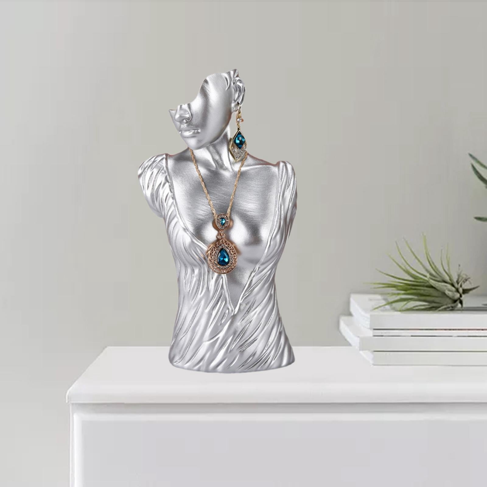 Mannequin Resin Jewelry Display Stand Necklace Bust Earring Pendant Rack Sliver Sliver 25X13X11cm