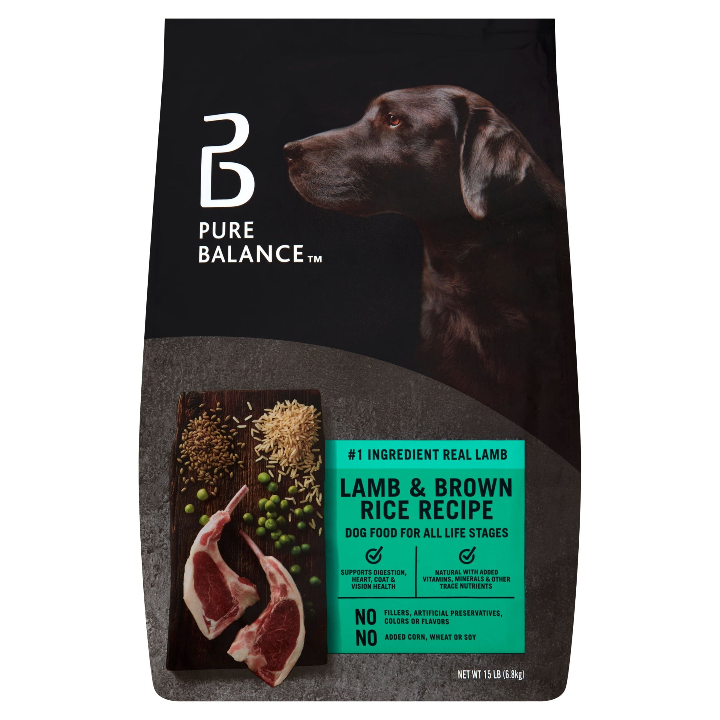 (4 pack) Pure Balance Lamb & Brown Rice Recipe Dry Dog Food, 15 lbs