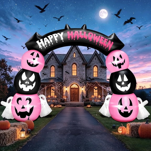 Kalolary 10FT Halloween Inflatable Archway Pink Ghost Outdoors Decoration, Halloween Inflatable Blow Up Outdoor Decoration for Yard Lawn Party Shopping Mall