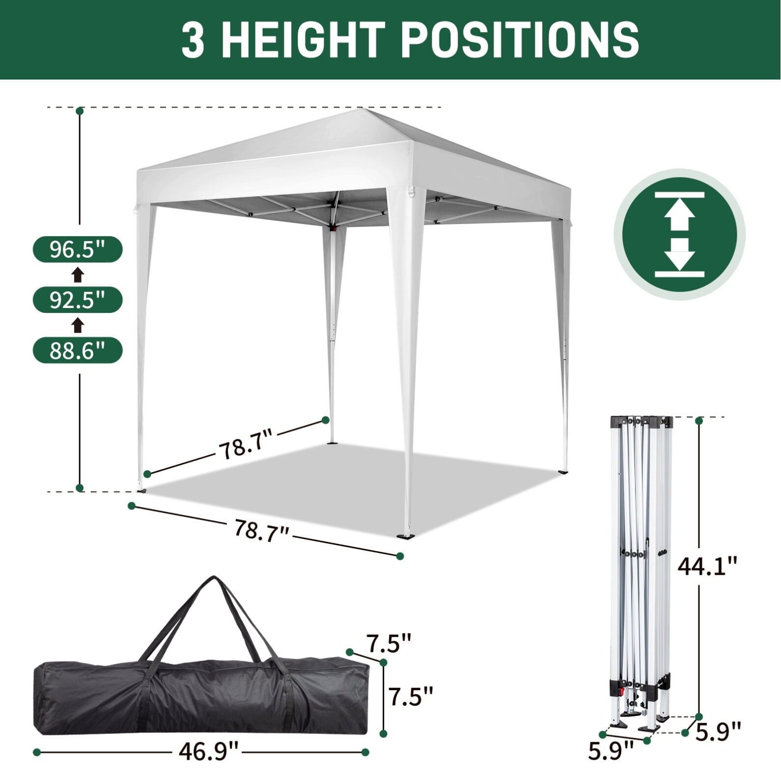 78.74" Outdoor Canopy With Two Doors and Two Windows, Practical Waterproof Right-Angle Folding Tent With Removable Tent's Wall Cover and Height Adjustable Design, Folding Shelter, White