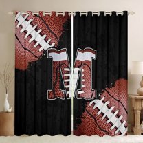 Manfei Football Pattern Blackout Curtains Set of 2 (52x84 Each),Rugby Sport Lovers Window Curtains,First Letter M Curtains and Drapes For Boys Teens,Super Cozy Room Decor