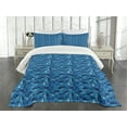 thumbnail image 3 of Ambesonne Whale Quilted Bedspread Set 3 Pcs, Aquatic Themed Design, Queen Size, Navy Blue Dark Blue, 3 of 5