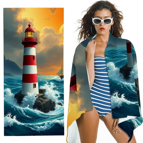 RKSupls Lighthouse Sea Microfiber Beach Towel, Extra Large Quick Dry Lightweight Absorbent Towel for Travel Swimming Camping, Soft Super Absorbent- 30x60 in