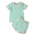 thumbnail image 1 of SUNSIOM Kids Girls 2-piece Outfit Set Short Sleeve Color Block Tops+Shorts Set, 1 of 10