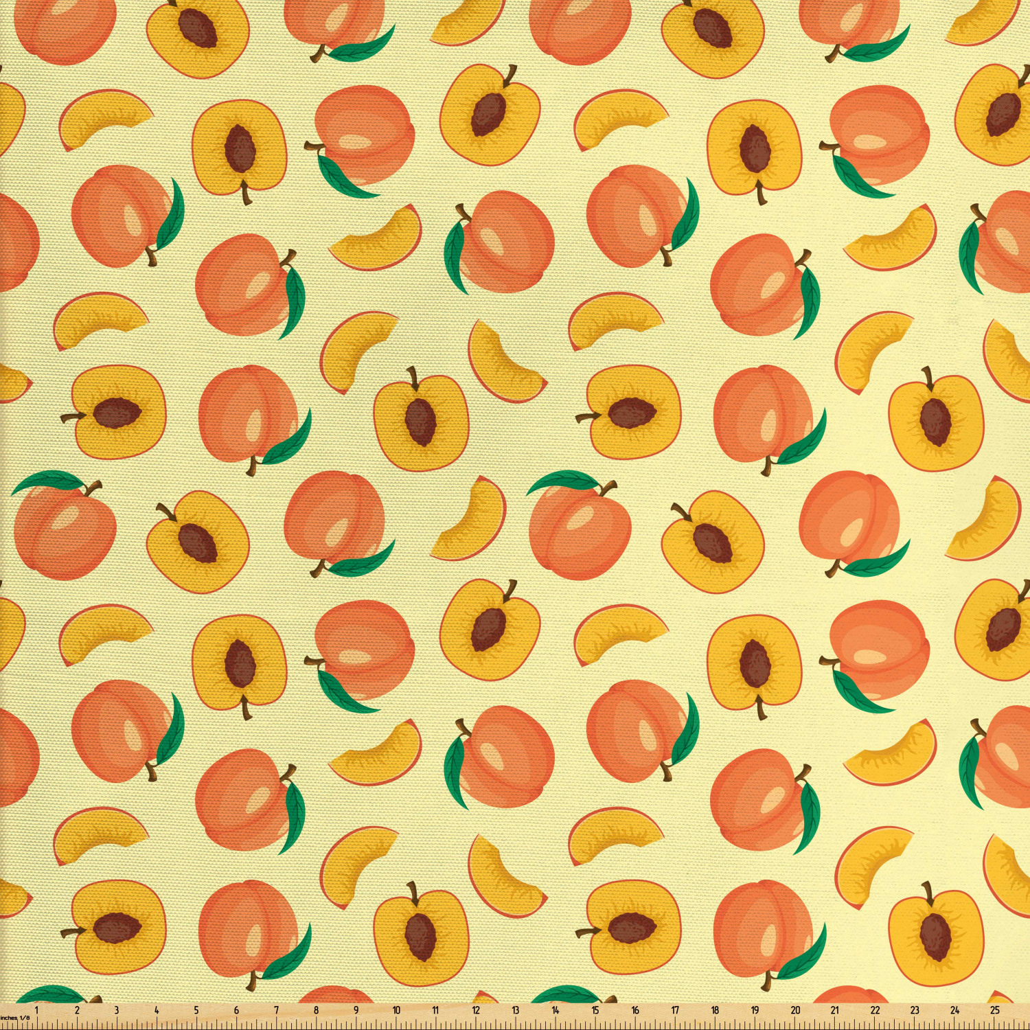 Peach Fabric by The Yard, Rhythmic Fresh Raw Sliced Fruits Warm Pastel