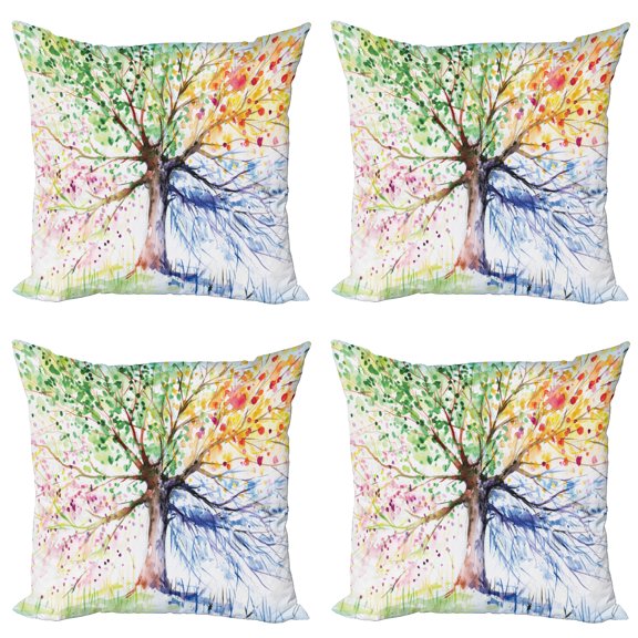 Ambesonne Tree Throw Pillow Cover 4 Pack, 4 Seasons Colorful, 24", Multicolor