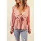 thumbnail image 3 of ABPHQTO Blusa de mujer rosa texturizada con peplum y lazo en la parte delantera, 3 of 5