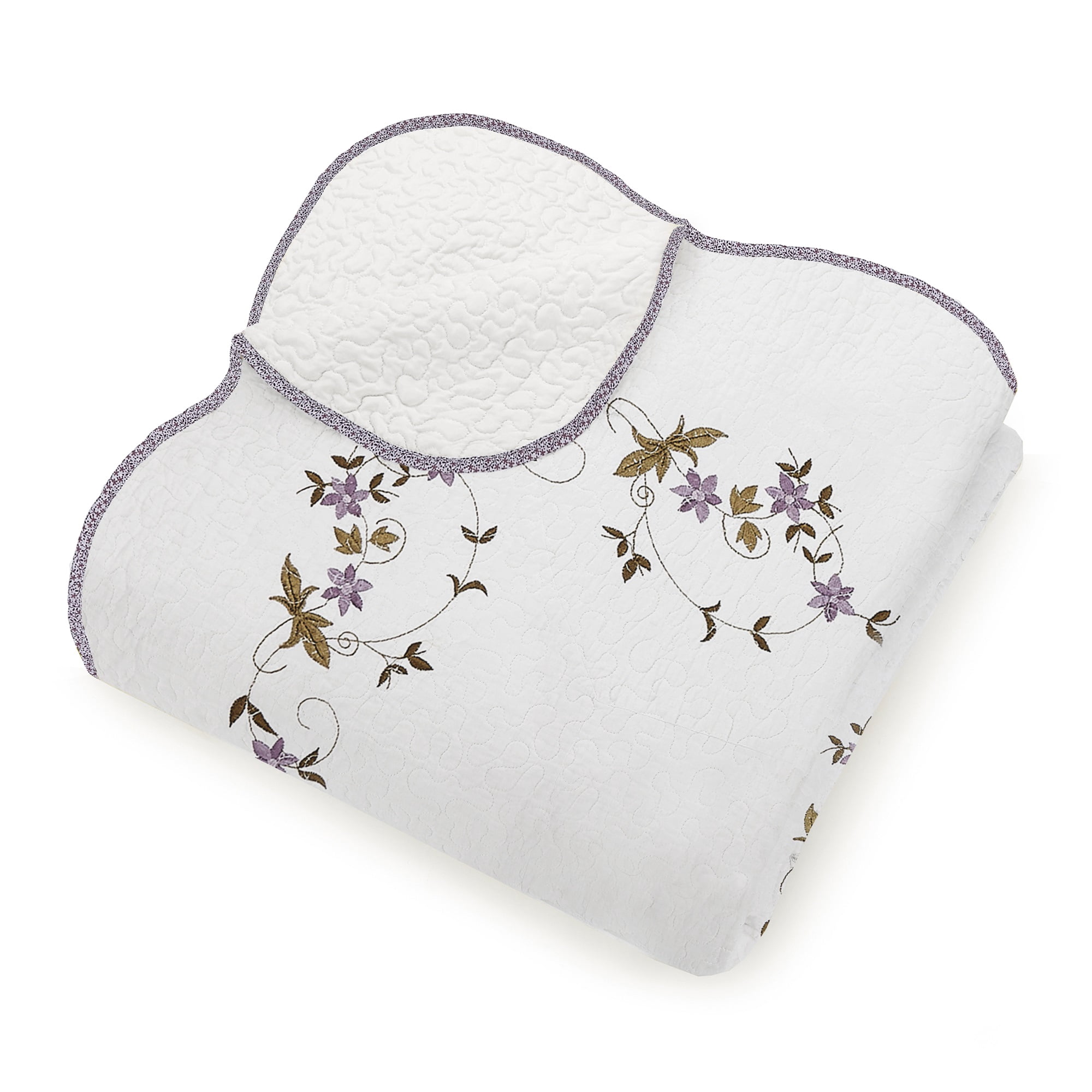 Modern Heirloom Gwen White/Purple Floral Embroidered Quilt Set 3-Piece Quilt Set, Full/Queen