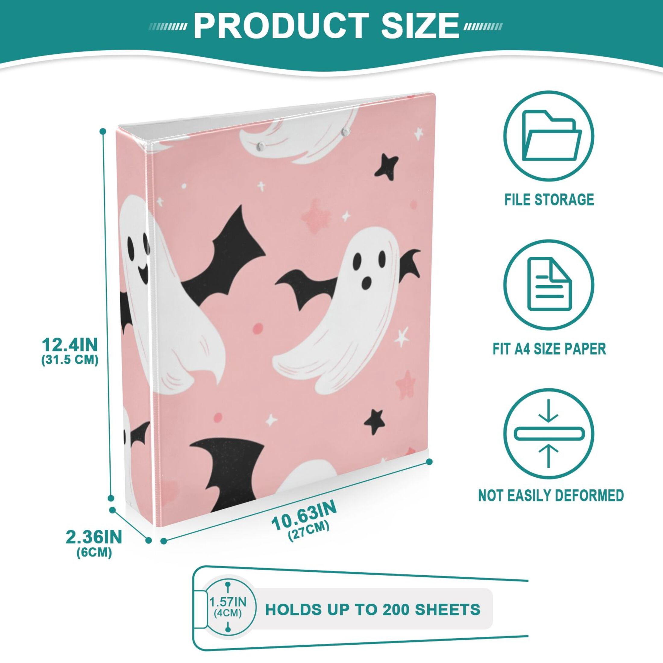 Ghosts and Stars 3 Ring Binders 1.5 inch Hardcover File Folders with Interior Pockets A4 Size Organizer for School Office Hospital Set of 2