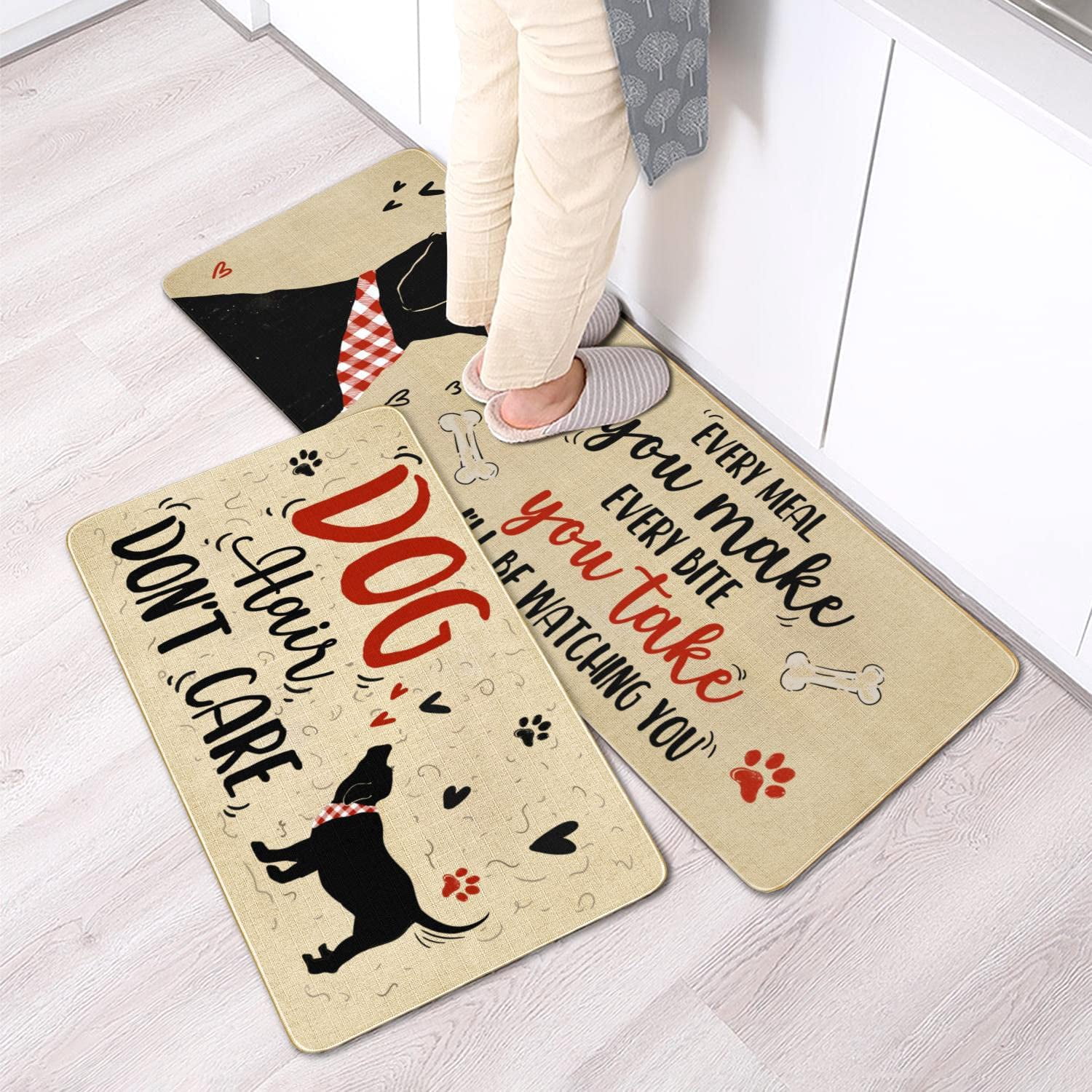 Cute Kitchen Mat Set of 2,Funny Dog Kitchen Rugs and Mats Non Skid Washable,Cute Kitchen Decor Accessories Dogs Lover Owners Housewarming Gifts,I''ll Be Watching You (17"x47"+17"x30")
