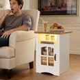 thumbnail image 2 of Homall Nightstand with Charging Station & Adjustable LED Lights, End Table Bedside Table with Glass Door & Open Shelf for Bedroom Living Room, White, 2 of 7