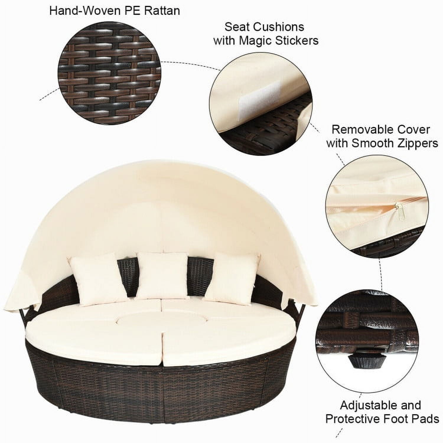 Aimee Lii Patio Round Daybed Rattan Furniture Sets with Canopy, Outdoor Patio Set Aimee Lii Patio Round Daybed Rattan Furniture Sets with Canopy, Outdoor Patio Set