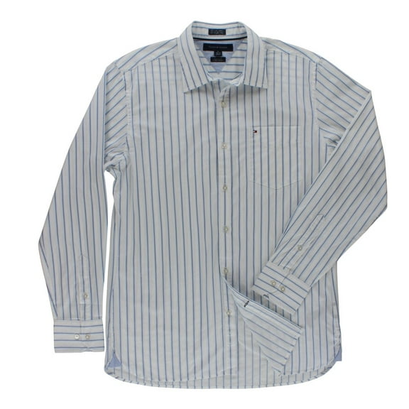 Tommy Hilfiger Men's Collar Striped Button Down White/Blue Size M, Color: White