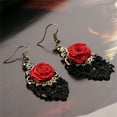 thumbnail image 4 of Soumake 1 Pair Women Fashion Lace Red Rose Hollow Dangle Hook Earrings Jewelry Gift, 4 of 8