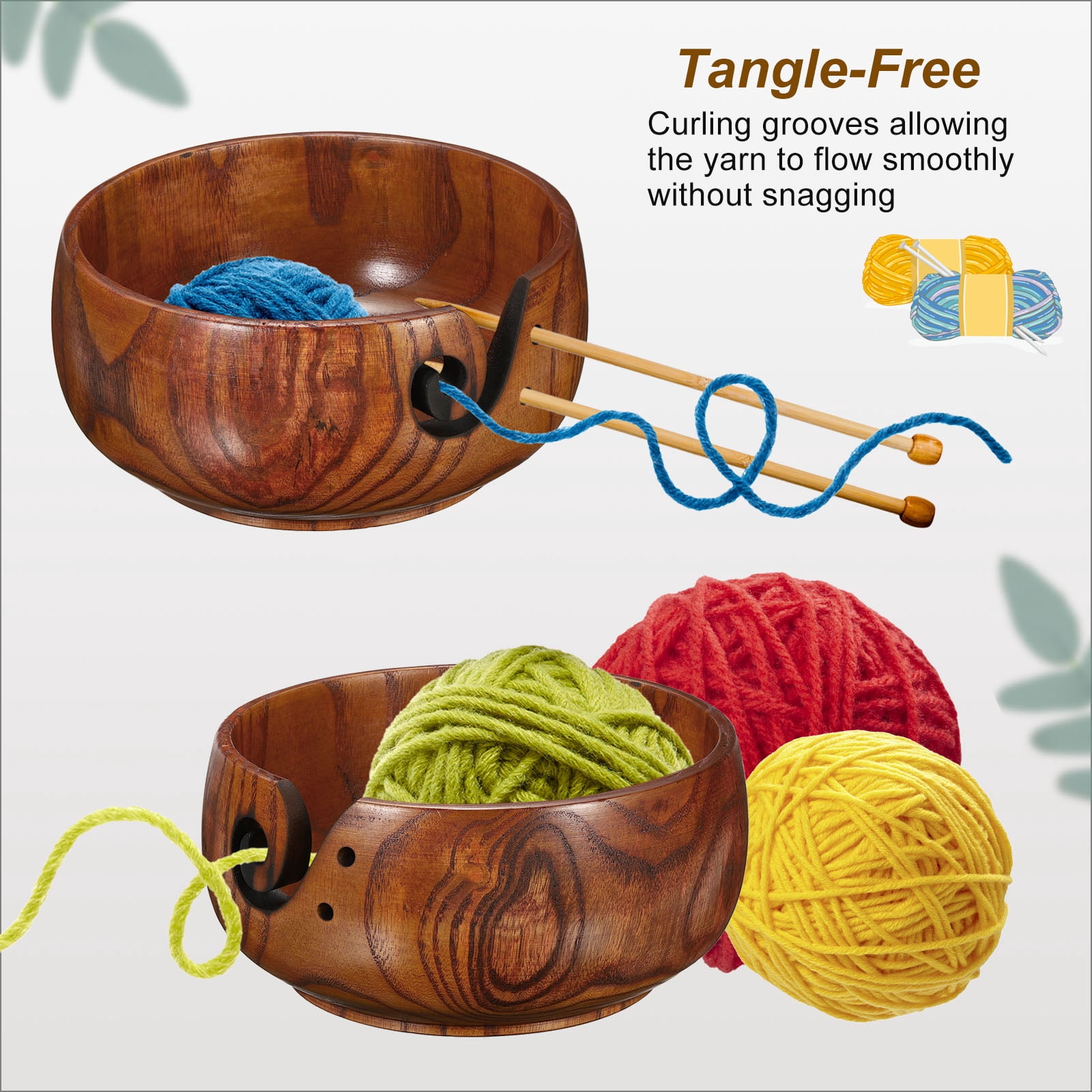 REGALWOVEN Yarn Bowl, Knitting Crochet Butt Holder Bowls Crocheting Cute Wooden Storage Brown 6" x 3"